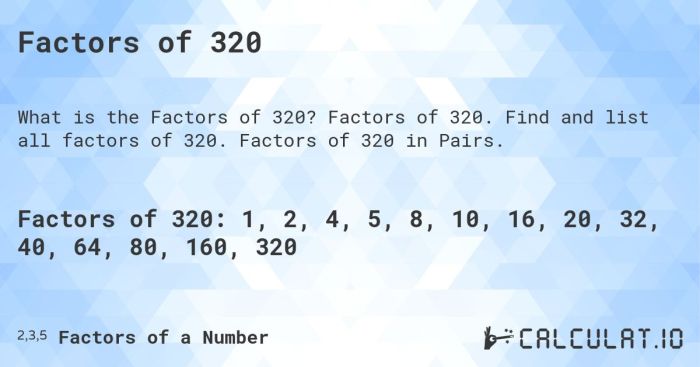 Factors of 320 in pairs