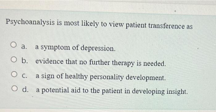 Psychoanalysis would most likely involve discouraging patients from