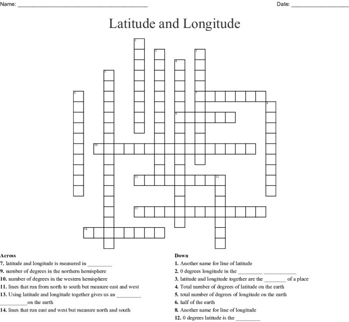 Longitude and latitude crossword puzzle answers